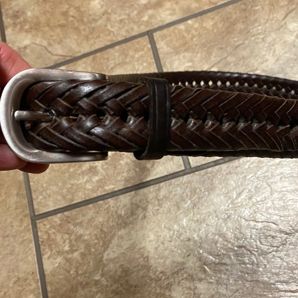 Unisex Woven Leather Belt - Dark Brown